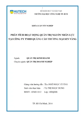 Luận văn phân tích hoạt động quản trị nguồn nhân lực tại công ty tnhh quảng cáo thương mại sen vàng