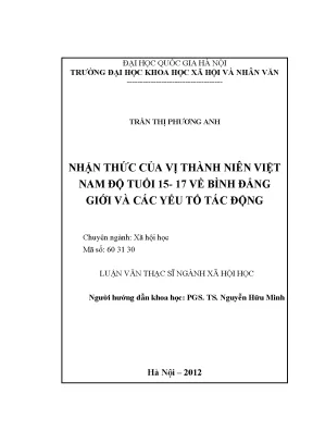 Luận văn thạc sĩ nhận thức của vị thành niên việt nam độ tuổi từ 15 17 về bình đẳng giới và các yếu tố tác động