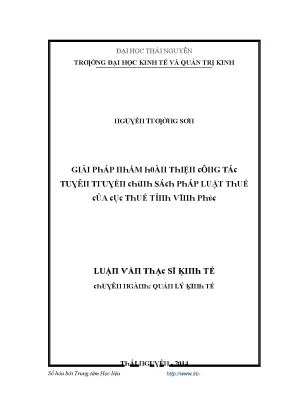 Luận văn giải pháp nhằm hoàn thiện công tác tuyên truyền chính sách pháp luật thuế của cục thuế tỉnh vĩnh phúc