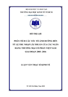 Luận văn phân tích các yếu tố ảnh hưởng đến tỷ lệ thu nhập lãi thuần của các ngân hàng thương mại việt nam giai đoạn 2005 2016