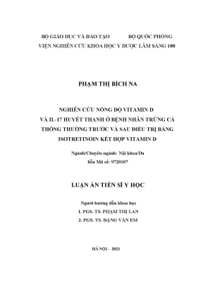 Nghiên cứu nồng độ vitamin d và il 17 huyết thanh ở bệnh nhân trứng cá thông thường trước và sau điều trị bằng isotretinoin kết hợp vitamin d