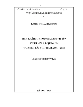 Luận văn tính kháng thuốc oseltamivir của vi rút cúm a lưu hành tại miền bắc việt nam 2001 2012