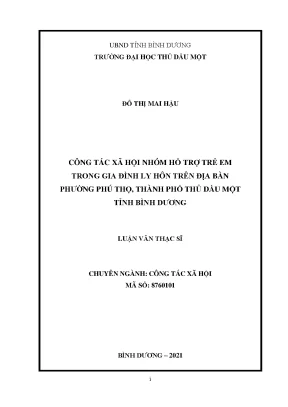 Công tác xã hội nhóm hỗ trợ trẻ em trong gia đình ly hôn trên địa bàn phường phú thọ thành phố thủ dầu một tỉnh bình dương