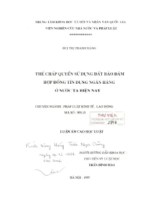 Luận văn thạc sĩ luật học thế chấp quyền sử dụng đất bảo đảm hợp đồng tín dụng ngân hàng