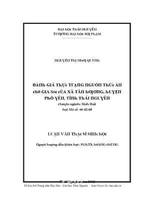 Luận văn đánh giá thực trạng nguồn thức ăn cho gia súc của xã tân hương huyện phổ yên tỉnh thái nguyên