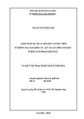 Luận văn biện pháp quản lý đội ngũ giảng viên trường đại học kinh tế kỹ thuật công nghiệp trong giai đoạn hiện nay