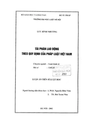 Luận án tiến sĩ luật học tài phán lao động theo qui định của pháp luật việt nam