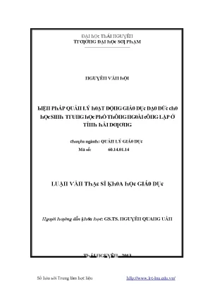 Luận văn biện pháp quản lý hoạt động giáo dục đạo đức cho học sinh trung học phổ thông ngoài công lập ở tỉnh hải dương