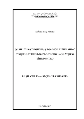Luận văn quản lý hoạt động dạy học môn tiếng anh ở trường trung học phổ thông hùng vương tỉnh phú thọ