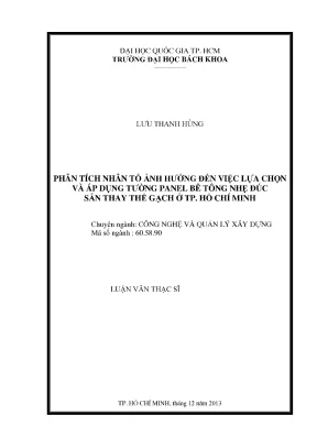 Luận văn thạc sĩ quản lý xây dựng phân tích nhân tố ảnh hưởng đến việc lựa chọn và áp dụng tường panel bê tông nhẹ đúc sẵn thay thế gạch ở tp hồ chí minh