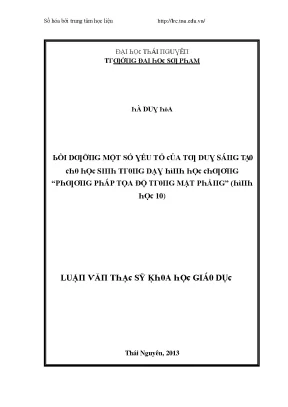 Luận văn bồi dưỡng một số yếu tố của tư duy sáng tạo cho học sinh trong dạy học hình học chương phương pháp tọa độ trong mặt phẳng hình học 10