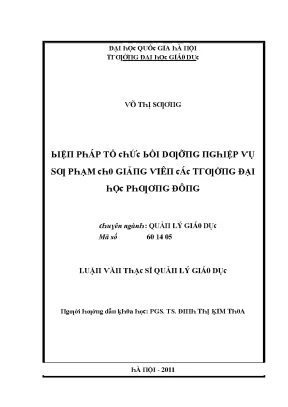 Luận văn biện pháp tổ chức bồi dưỡng nghiệp vụ sư phạm cho giảng viên trường đại học phương đông hà nội