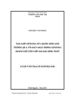 Luận văn tích hợp giáo dục sức khỏe sinh sản thông qua tổ chức hoạt động giáo dục giờ lên lớp cho học sinh trung học phổ thông