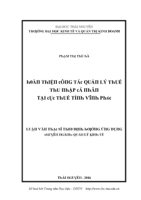 Luận văn hoàn thiện công tác quản lý thuế thu nhập cá nhân tại cục thuế tỉnh vĩnh phúc