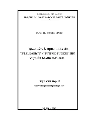 Luận văn khảo sát các định nghĩa của từ loại danh từ vị từ trong từ điển tiếng việt của hoàng phê 2000