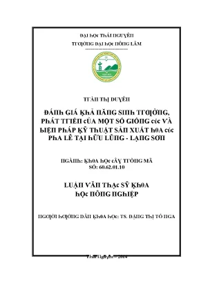 Luận văn đánh giá khả năng sinh trưởng phát triển của một số giống cúc và biện pháp kỹ thuật sản xuất hoa cúc pha lê tại hữu lũng lạng sơn
