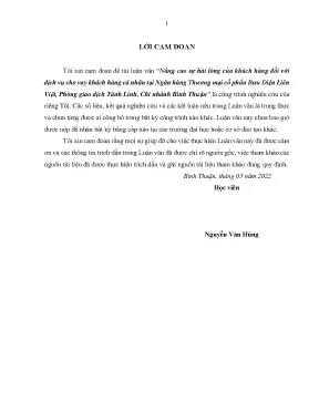 Nâng cao sự hài lòng của khách hàng đối với dịch vụ cho vay khách hàng cá nhân tại ngân hàng thương mại cổ phần bưu điện liên việt phòng giao dịch tánh linh chi nhánh bình thuận