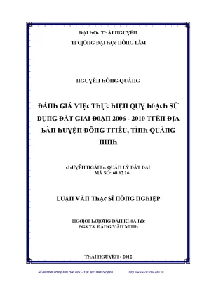 Luận văn đánh giá việc thực hiện quy hoạch sử dụng đất giai đoạn 2006 2010 trên địa bàn huyện đông triều tỉnh quảng ninh