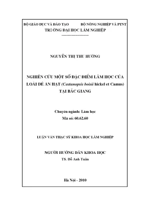 Luận văn nghiên cứu một số đặc điểm lâm học của loài dẻ ăn hạt castanopsis boisii hickel et camus tại bắc giang