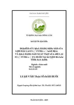 Luận văn nghiên cứu khả năng sinh sản của lợn nái lai f1 ♂ rừng x ♀ bản địa và khả năng sản xuất thịt của con lai f2 ♂ rừng x ♀f1 nuôi tại huyện đà bắc tỉnh hòa bình
