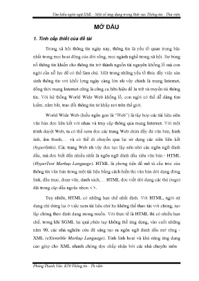 Luận văn thạc sĩ tìm hiểu ngôn ngữ xml một số ứng dụng trong lĩnh vực thông tin thư viện