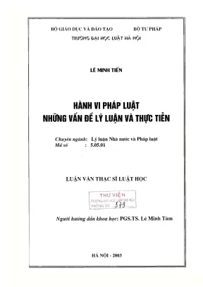 Luận văn thạc sĩ luật học hành vi pháp luật những vấn đề lý luận và thực tiễn