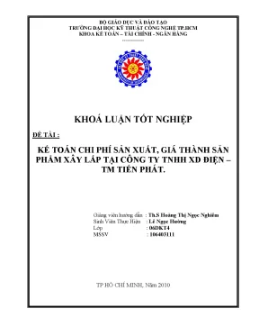 Luận văn tốt nghiệp kế toán chi phí sản xuất giá thành sản phẩm xây lắp tại công ty tnhh xd điện tm tiến phát
