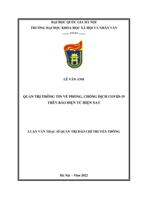Luận văn thạc sĩ quản trị báo chí truyền thông quản trị thông tin về phòng chống dịch bệnh covid 19 trên báo điện tử hiện nay