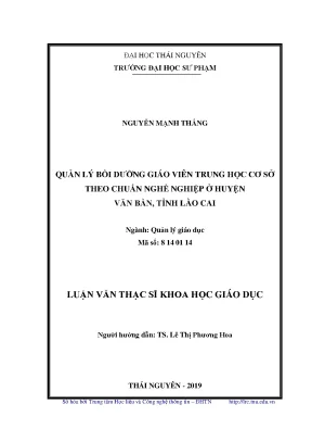 Luận văn quản lý bồi dưỡng giáo viên trung học cơ sở theo chuẩn nghề nghiệp ở huyện văn bàn tỉnh lào cai