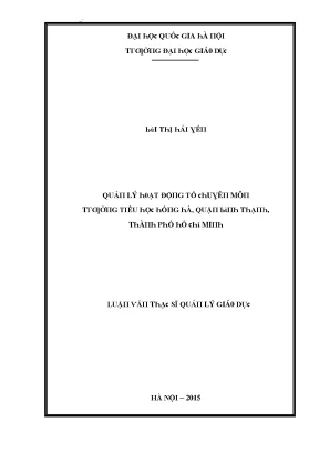 Luận văn quản lý hoạt động tổ chuyên môn trường tiểu học hồng hà quận bình thạnh thành phố hồ chí minh