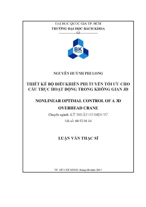 Luận văn thạc sĩ kỹ thuật cơ điện tử thiết kế bộ điều khiển phi tuyến tối ưu cho cầu trục hoạt động trong không gian 3d