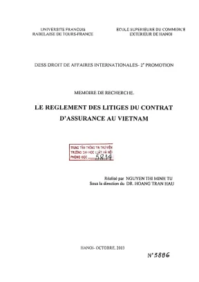 Luận án nghiên cứu le règlement des litiges des contrats dassurance au vietnam