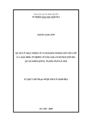 Luận văn quản lý hoạt động trải nghiệm ngoài giờ lên lớp của học sinh trường trung học cơ sở nguyễn du quận hoàn kiếm thành phố hà nội