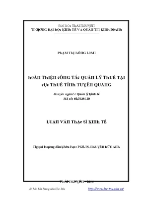 Luận văn hoàn thiện công tác quản lý thuế tại cục thuế tỉnh tuyên quang
