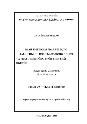 Luận văn hoàn thiện giải pháp tín dụng tại chi nhánh ngân hàng nông nghiệp và phát triển nông thôn tỉnh thái nguyên