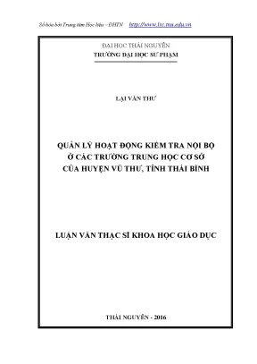 Luận văn quản lý hoạt động kiểm tra nội bộ ở các trường trung học cơ sở của huyện vũ thư tỉnh thái bình