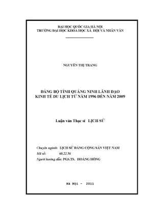 Luận văn thạc sĩ đảng bộ tỉnh quảng ninh lãnh đạo kinh tế du lịch từ năm 1996 đến năm 2009