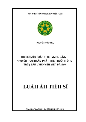 Luận văn nghiên cứu hoàn thiện chính sách khuyến ngư nhằm phát triển nuôi trồng thủy sản vùng ven biển bắc bộ