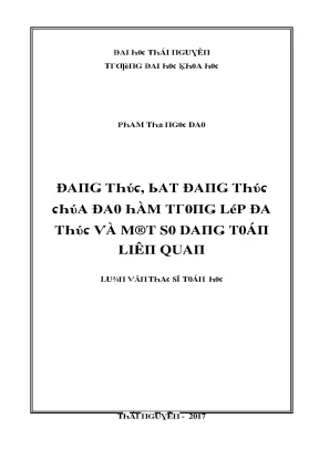 Luận văn đẳng thức bất đẳng thức chứa đạo hàm trong lớp đa thức và một số dạng toán liên quan