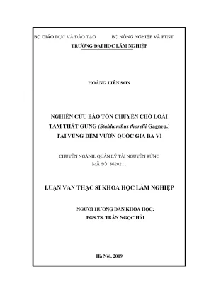 Luận văn nghiên cứu bảo tồn chuyển chỗ loài tam thất gừng stahlianthus thorelii gagnep tại vùng đệm vườn quốc gia ba vì