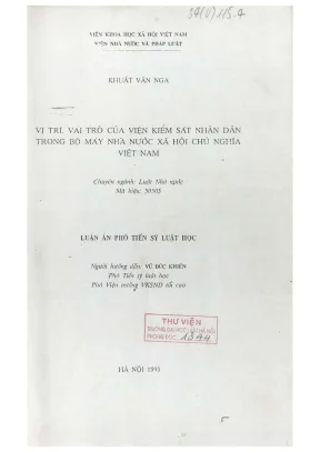 Luận án phó tiến sĩ luật học vị trí vai trò của viện kiểm sát nhân dân trong bộ máy nhà nước cộng hoà xã hội chủ nghĩa việt nam
