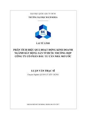 Luận văn thạc sĩ quản lý xây dựng phân tích hiệu quả hoạt động kinh doanh ngành bất động sản tp hcm trường hợp công ty cổ phần đầu tư căn nhà mơ ước