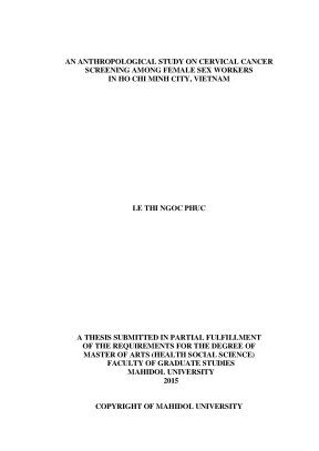 An anthropological study on cervical cancer screening among female sex workers in ho chi minh city vietnam m a