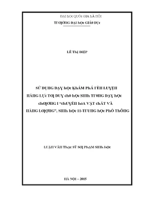 Luận văn sử dụng dạy học khám phá rèn luyện năng lực tư duy cho học sinh trong dạy học chương i chuyển hóa vật chất và năng lượng sinh học 11 trung học phổ thông