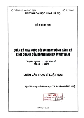 Luận văn thạc sĩ luật học quản lý nhà nước đối với hoạt động đăng ký kinh doanh của doanh nghiệp ở việt nam