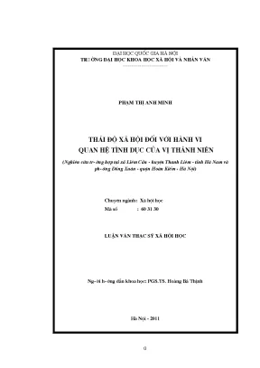 Luận văn thạc sĩ thái độ xã hội đối với hành vi quan hệ tình dục của vị thành niên nghiên cứu trường hợp tại xã liêm cần huyện thanh liêm tỉnh hà nam và phường đồng xuân