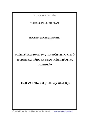 Luận văn quản lý hoạt động dạy học môn tiếng anh ở trường cao đẳng sư phạm luông nặm tha chdcnd lào