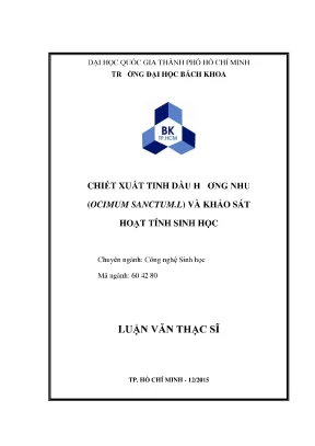 Luận văn thạc sĩ công nghệ sinh học chiết xuất tinh dầu hƣơng nhu ocimum sanctum l và khảo sát hoạt tính sinh học
