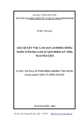 Luận văn giải quyết việc làm cho lao động nông thôn trên địa bàn huyện đồng hỷ tỉnh thái nguyên