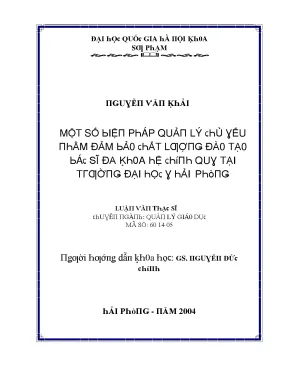 Luận văn một số biện pháp quản lý chủ yếu nhằm đảm bảo chất lượng đào tạo bác sĩ đa khoa hệ chính quy tại trường đại học y hải phòng